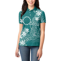 Teal Kuki Airani Tapakau Women Polo Shirt Tribal Anchor Mix Tiare