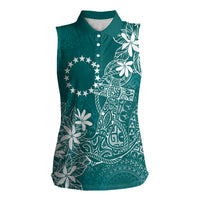 Teal Kuki Airani Tapakau Women Sleeveless Polo Shirt Tribal Anchor Mix Tiare