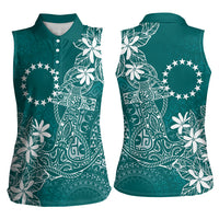 Teal Kuki Airani Tapakau Women Sleeveless Polo Shirt Tribal Anchor Mix Tiare
