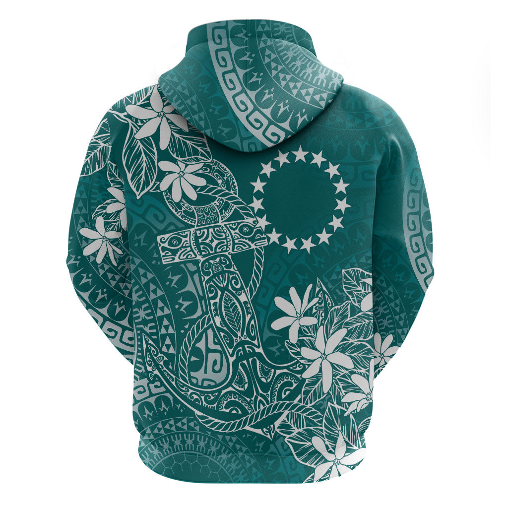 Teal Kuki Airani Tapakau Zip Hoodie Tribal Anchor Mix Tiare