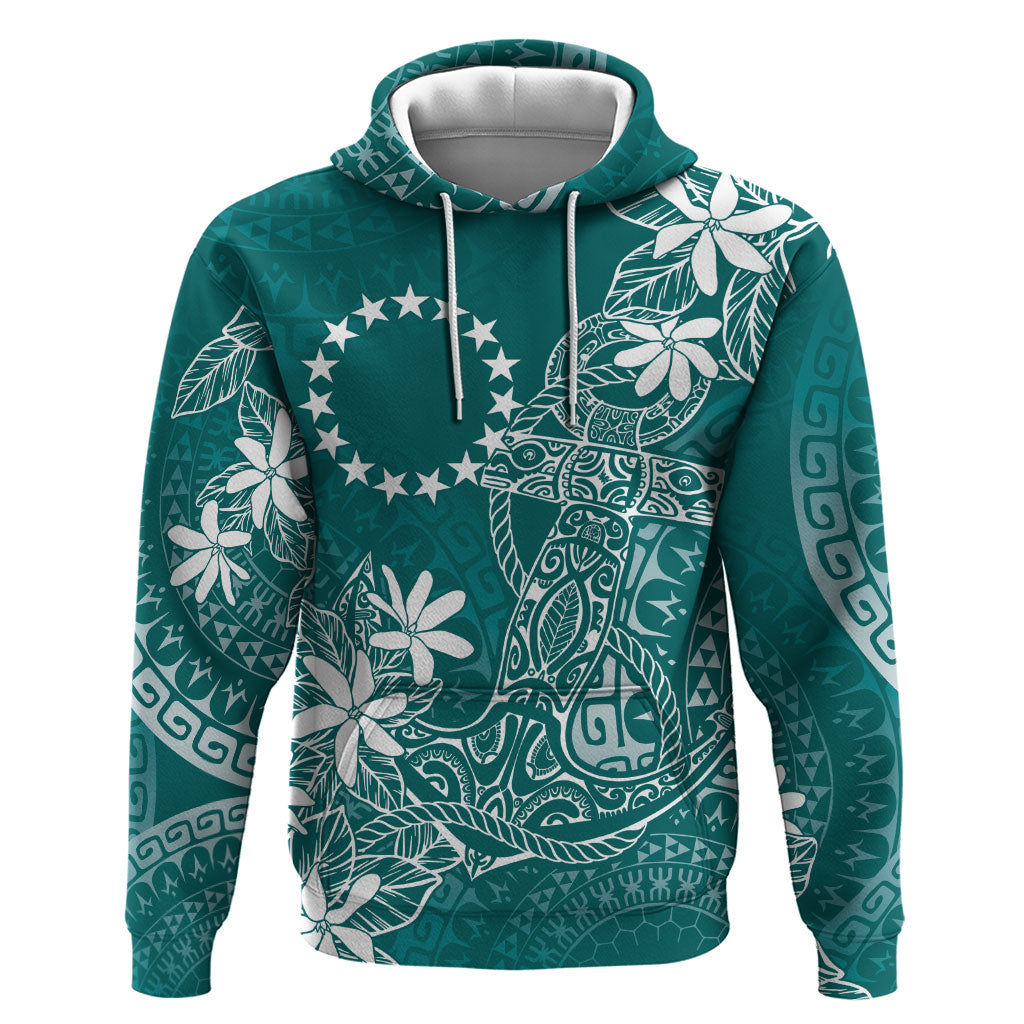 Teal Kuki Airani Tapakau Zip Hoodie Tribal Anchor Mix Tiare