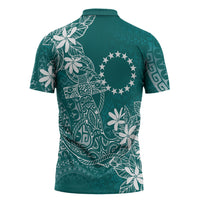 Teal Kuki Airani Tapakau Zipper Polo Shirt Tribal Anchor Mix Tiare