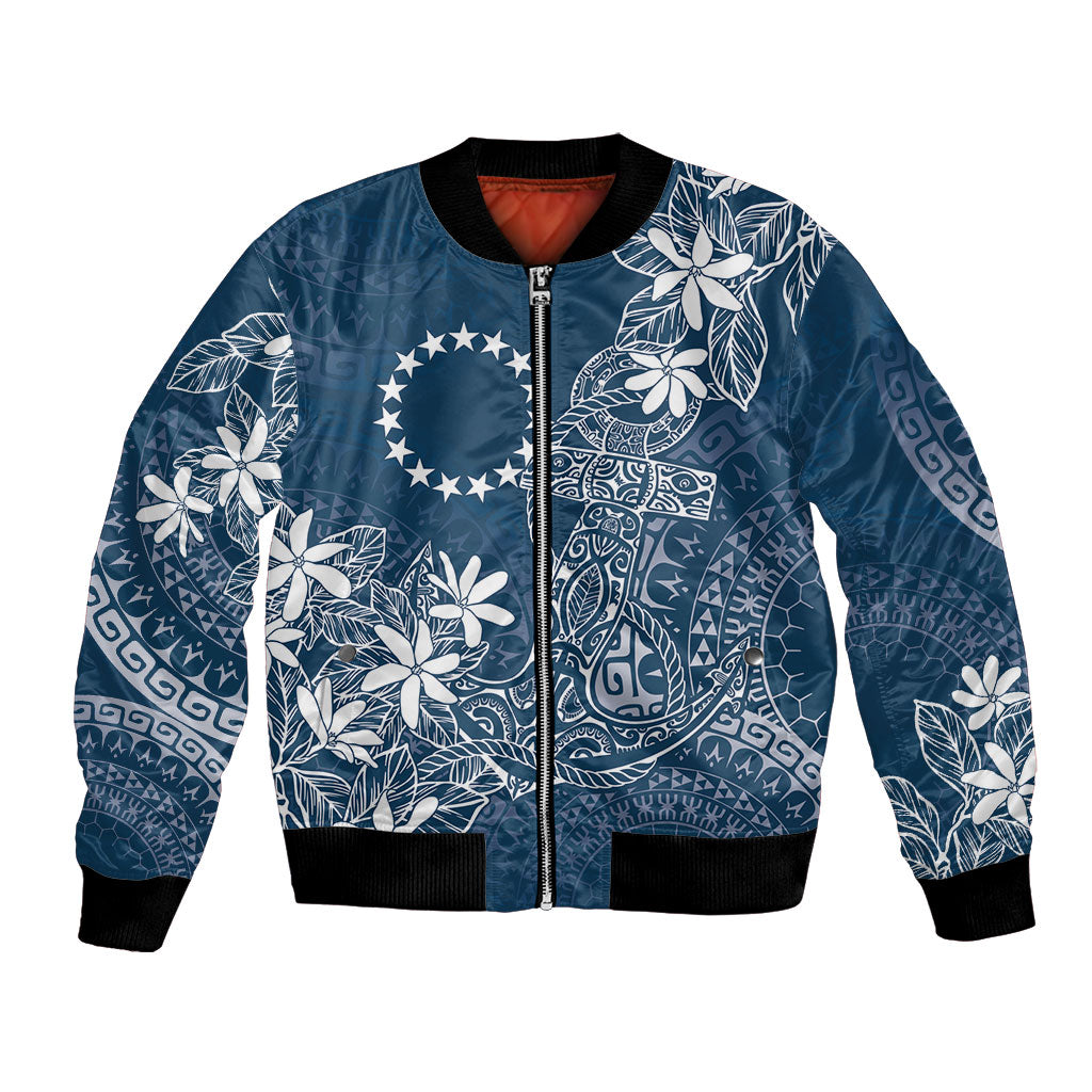 Navy Kuki Airani Tapakau Bomber Jacket Tribal Anchor Mix Tiare LT7 Unisex Navy - Polynesian Pride