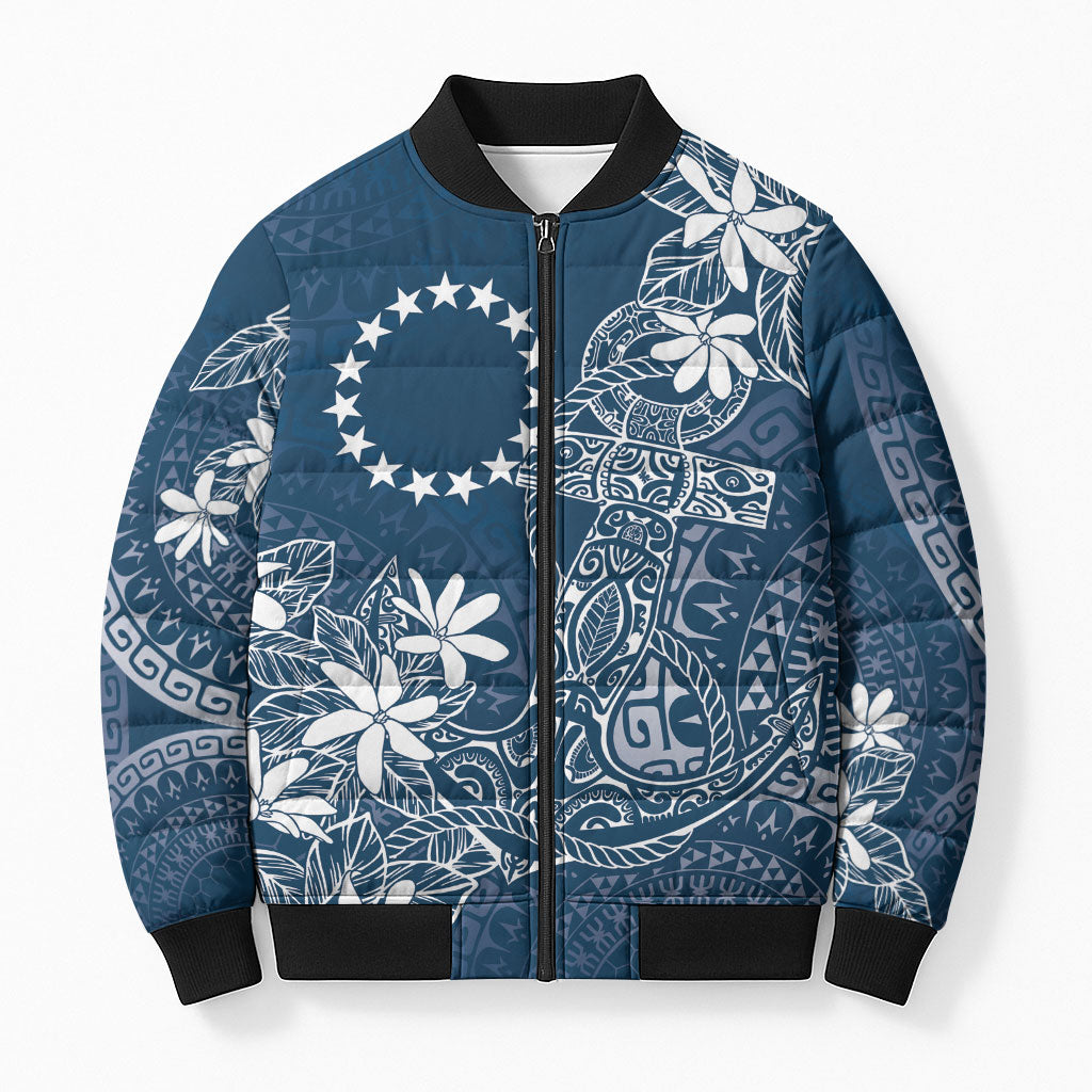 Navy Kuki Airani Tapakau Bomber Puffer Jacket Tribal Anchor Mix Tiare
