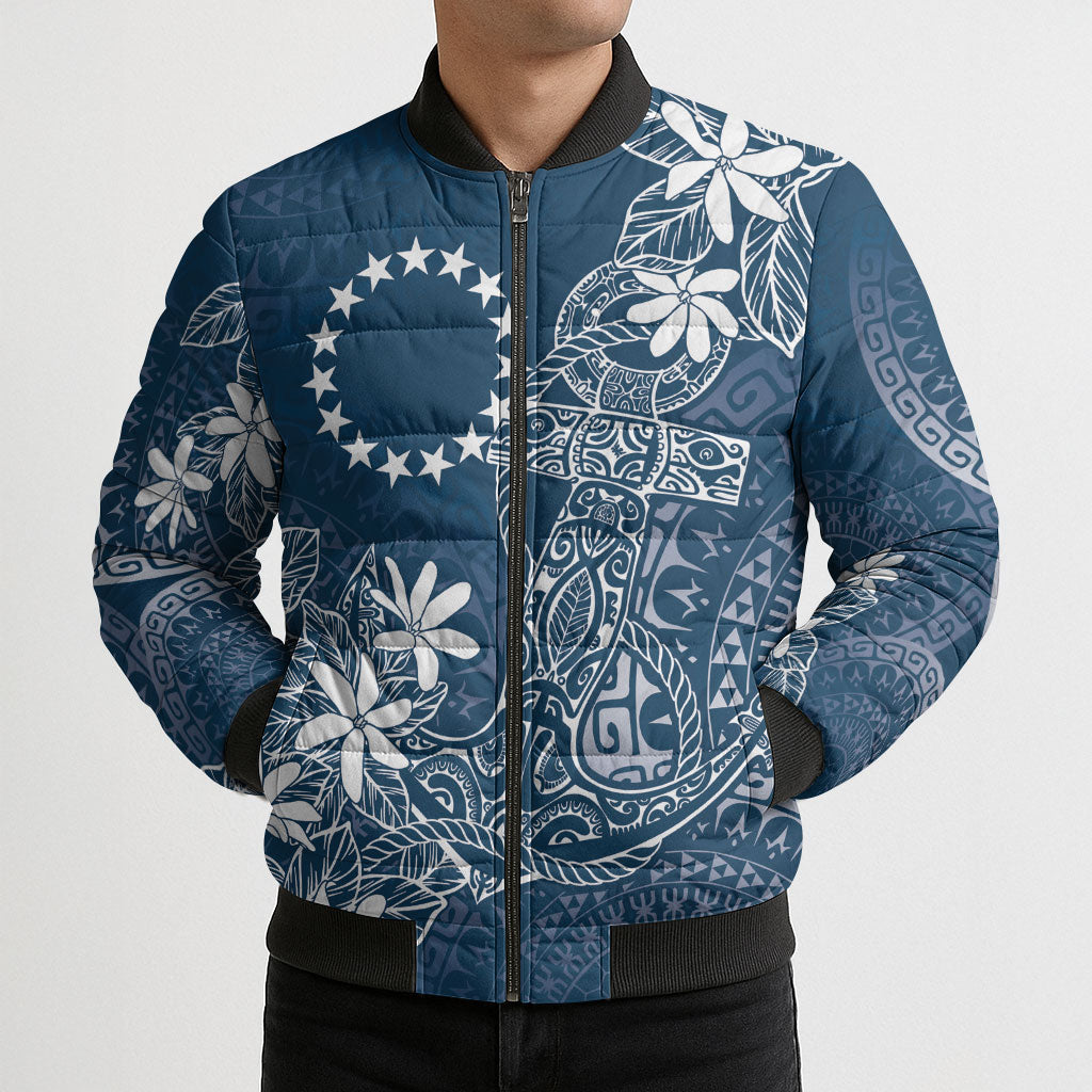 Navy Kuki Airani Tapakau Bomber Puffer Jacket Tribal Anchor Mix Tiare