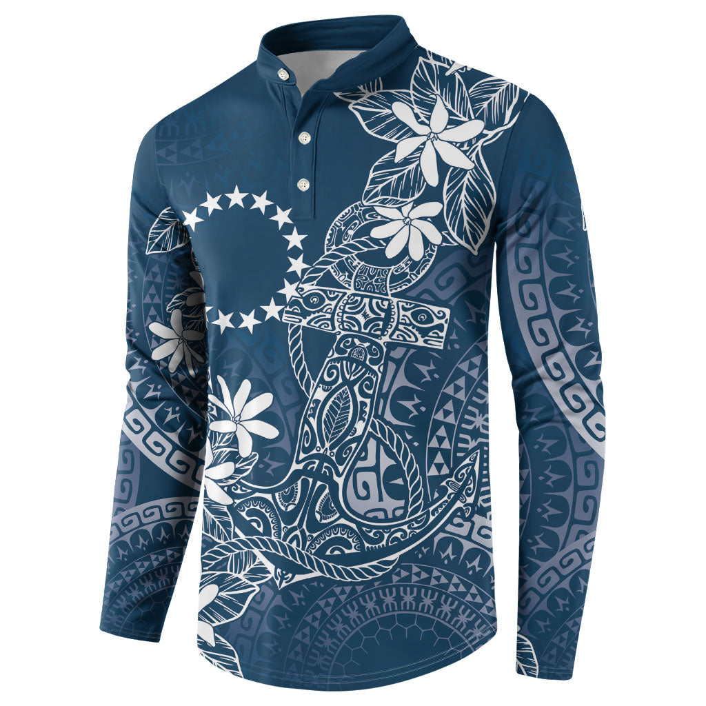 Navy Kuki Airani Tapakau Button Sweatshirt Tribal Anchor Mix Tiare