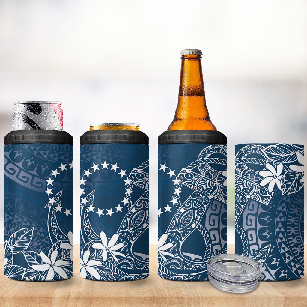 Navy Kuki Airani Tapakau 4 in 1 Can Cooler Tumbler Tribal Anchor Mix Tiare