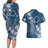 Navy Kuki Airani Tapakau Couples Matching Long Sleeve Bodycon Dress and Hawaiian Shirt Tribal Anchor Mix Tiare