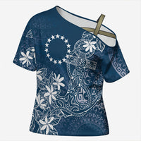 Navy Kuki Airani Tapakau Cross Shoulder Shirt Tribal Anchor Mix Tiare
