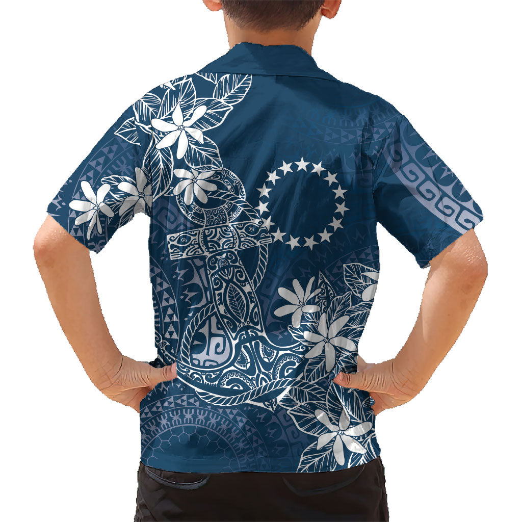 Navy Kuki Airani Tapakau Family Matching Long Sleeve Bodycon Dress and Hawaiian Shirt Tribal Anchor Mix Tiare