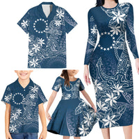 Navy Kuki Airani Tapakau Family Matching Long Sleeve Bodycon Dress and Hawaiian Shirt Tribal Anchor Mix Tiare
