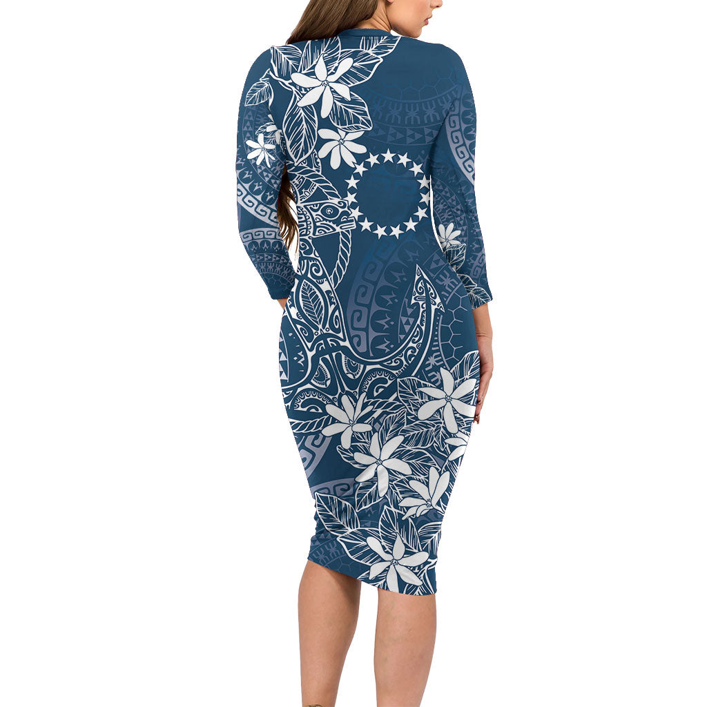 Navy Kuki Airani Tapakau Family Matching Long Sleeve Bodycon Dress and Hawaiian Shirt Tribal Anchor Mix Tiare