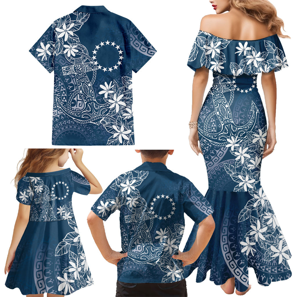 Navy Kuki Airani Tapakau Family Matching Mermaid Dress and Hawaiian Shirt Tribal Anchor Mix Tiare