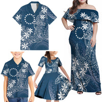 Navy Kuki Airani Tapakau Family Matching Off Shoulder Maxi Dress and Hawaiian Shirt Tribal Anchor Mix Tiare