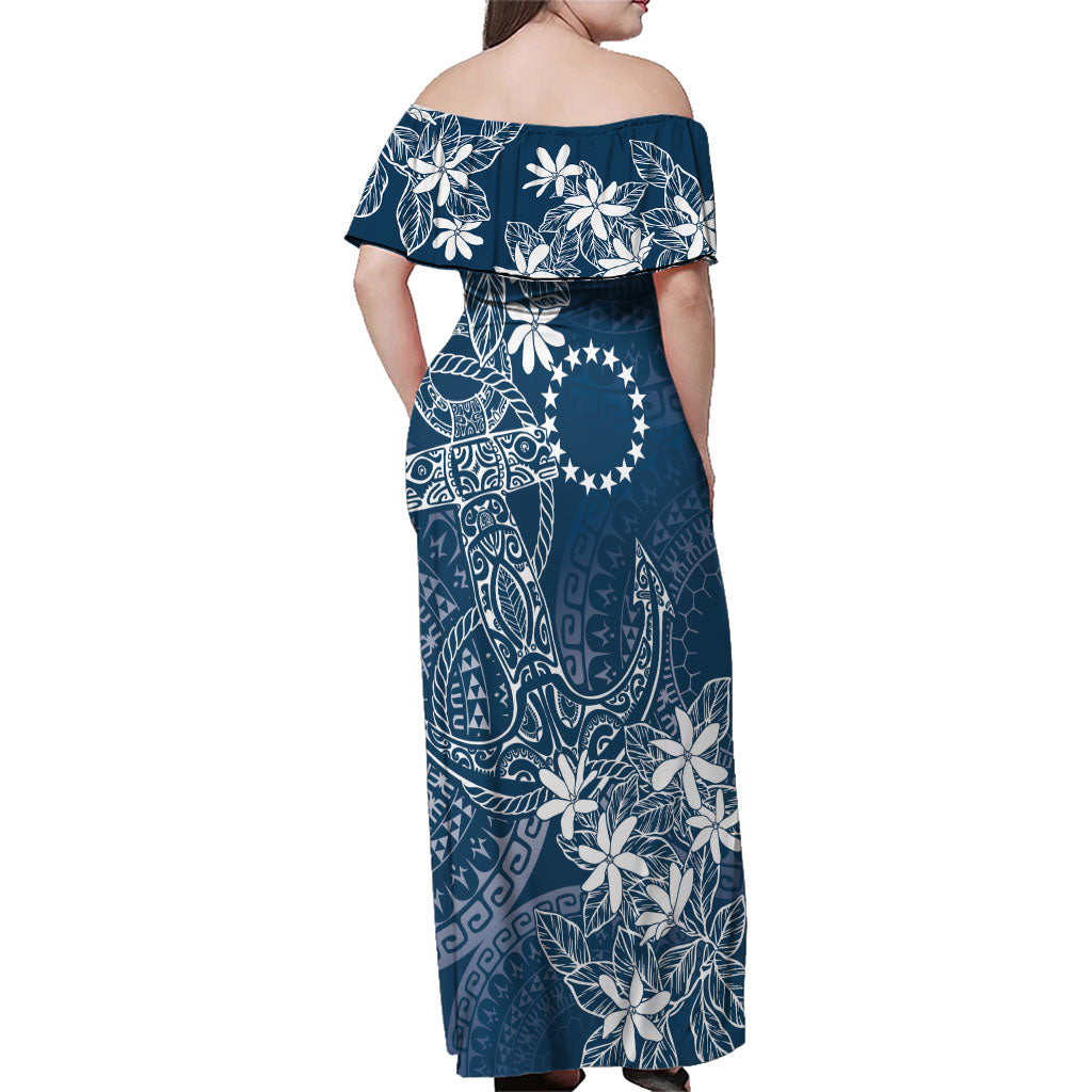 Navy Kuki Airani Tapakau Family Matching Off Shoulder Maxi Dress and Hawaiian Shirt Tribal Anchor Mix Tiare