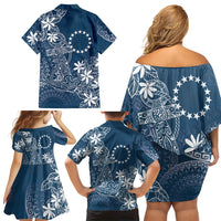 Navy Kuki Airani Tapakau Family Matching Off Shoulder Short Dress and Hawaiian Shirt Tribal Anchor Mix Tiare