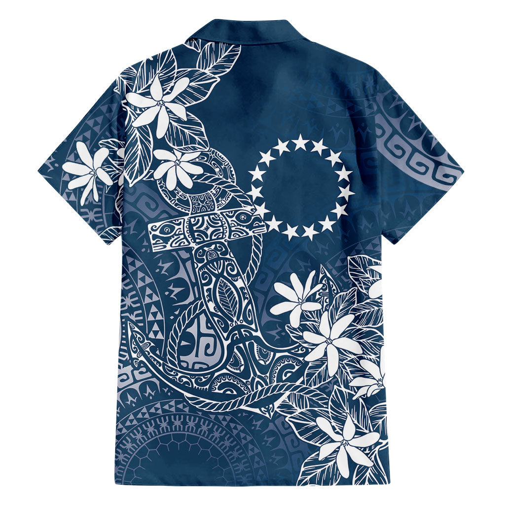 Navy Kuki Airani Tapakau Family Matching Short Sleeve Bodycon Dress and Hawaiian Shirt Tribal Anchor Mix Tiare