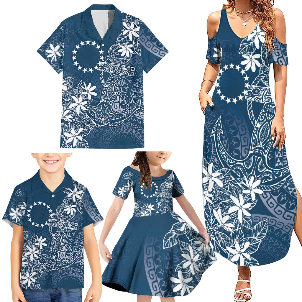 Navy Kuki Airani Tapakau Family Matching Summer Maxi Dress and Hawaiian Shirt Tribal Anchor Mix Tiare