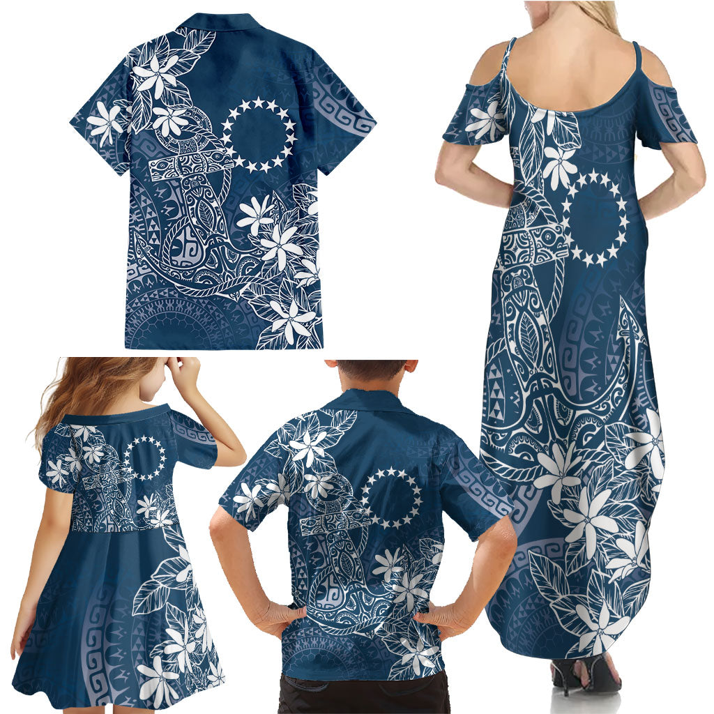 Navy Kuki Airani Tapakau Family Matching Summer Maxi Dress and Hawaiian Shirt Tribal Anchor Mix Tiare