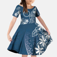 Navy Kuki Airani Tapakau Kid Short Sleeve Dress Tribal Anchor Mix Tiare