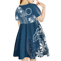 Navy Kuki Airani Tapakau Kid Short Sleeve Dress Tribal Anchor Mix Tiare