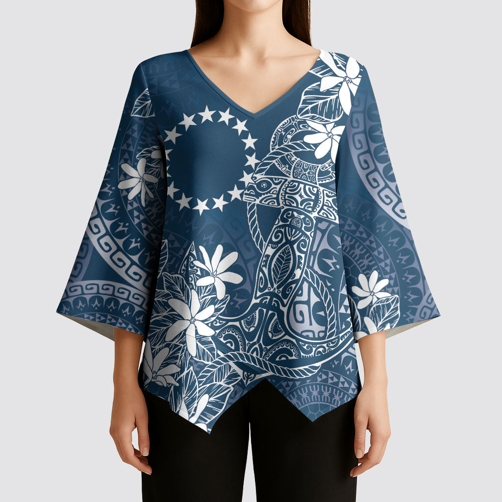 Navy Kuki Airani Tapakau Kimono Sleeve Blouse Tribal Anchor Mix Tiare
