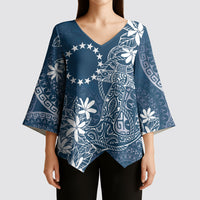 Navy Kuki Airani Tapakau Kimono Sleeve Blouse Tribal Anchor Mix Tiare