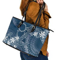 Navy Kuki Airani Tapakau Leather Tote Bag Tribal Anchor Mix Tiare