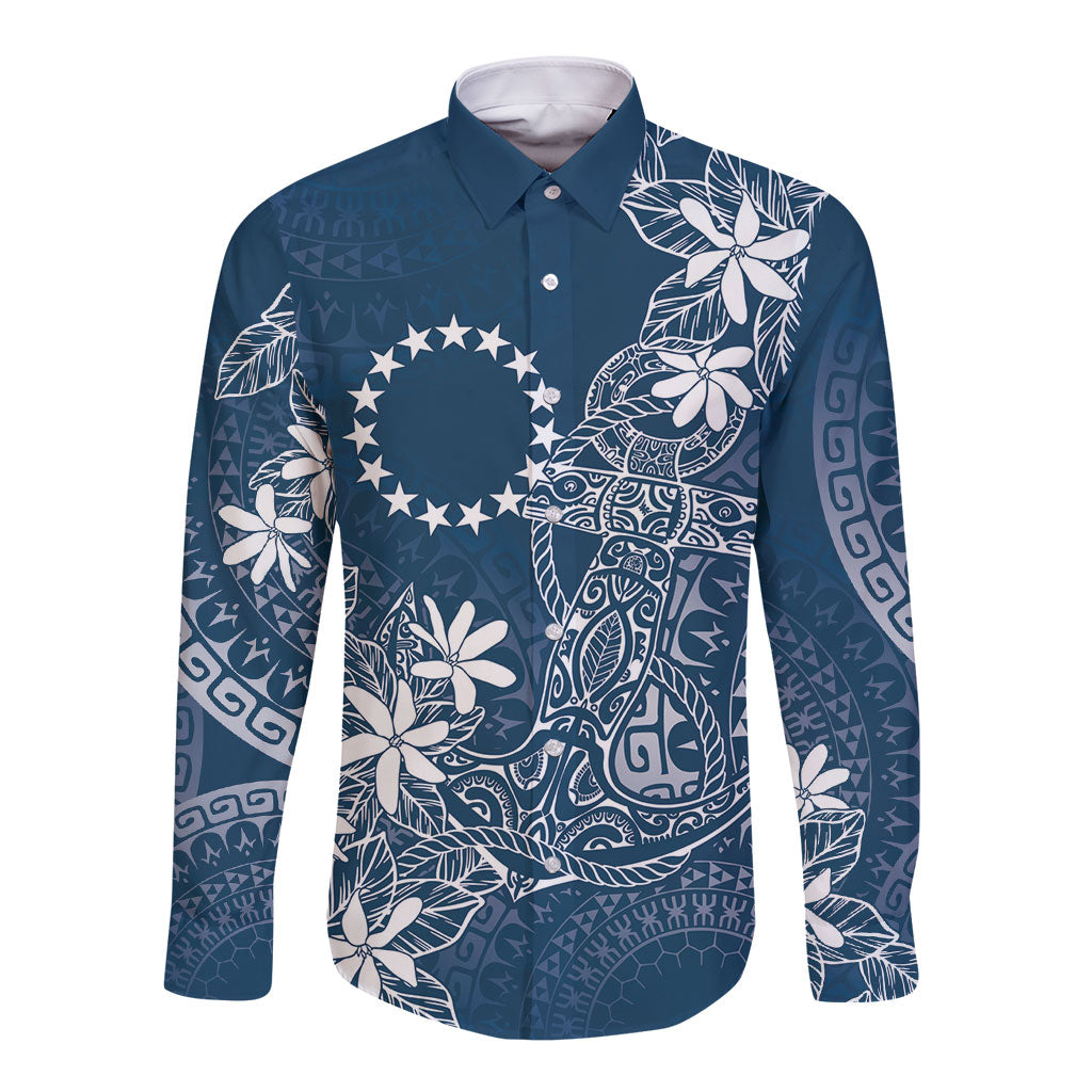 Navy Kuki Airani Tapakau Long Sleeve Button Shirt Tribal Anchor Mix Tiare LT7 Unisex Navy - Polynesian Pride