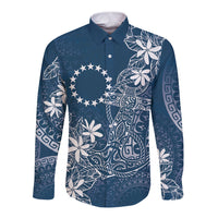 Navy Kuki Airani Tapakau Long Sleeve Button Shirt Tribal Anchor Mix Tiare