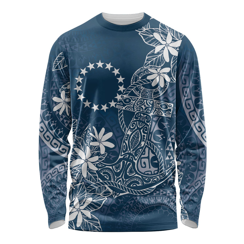 Navy Kuki Airani Tapakau Long Sleeve Shirt Tribal Anchor Mix Tiare