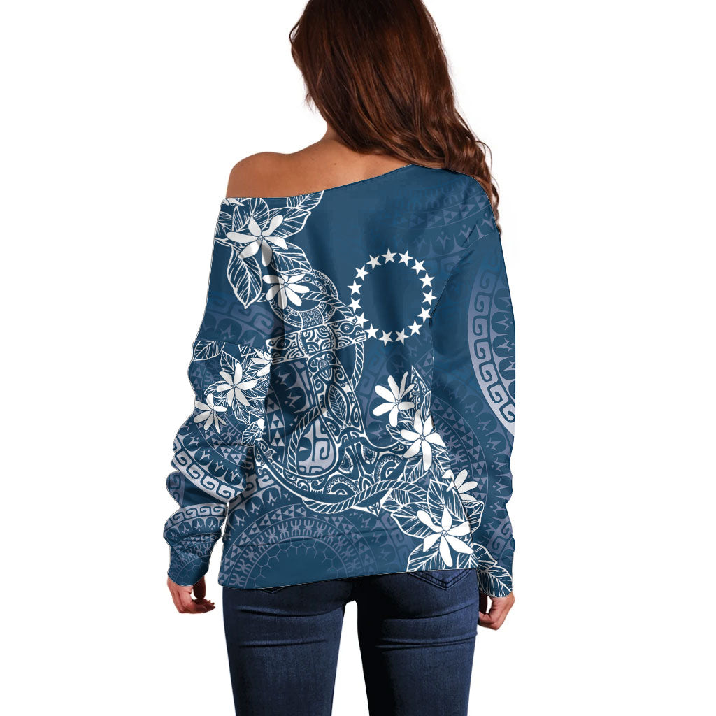 Navy Kuki Airani Tapakau Off Shoulder Sweater Tribal Anchor Mix Tiare