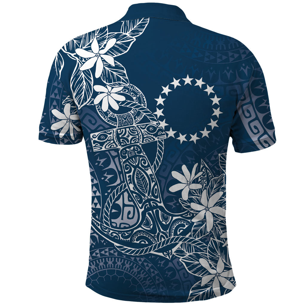 Navy Kuki Airani Tapakau Polo Shirt Tribal Anchor Mix Tiare