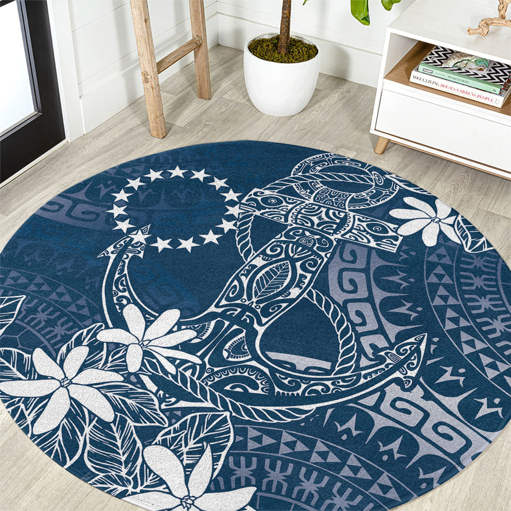 Navy Kuki Airani Tapakau Round Carpet Tribal Anchor Mix Tiare LT7 Navy - Polynesian Pride