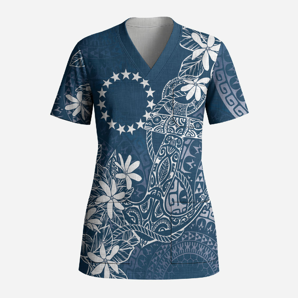 Navy Kuki Airani Tapakau Scrub Top Tribal Anchor Mix Tiare LT7 Adult Navy - Polynesian Pride
