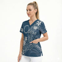 Navy Kuki Airani Tapakau Scrub Top Tribal Anchor Mix Tiare