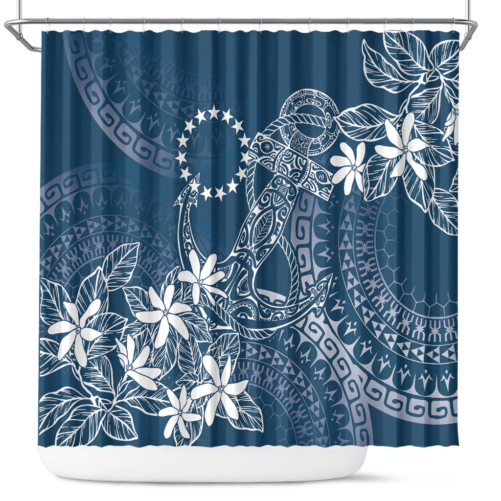 Navy Kuki Airani Tapakau Shower Curtain Tribal Anchor Mix Tiare