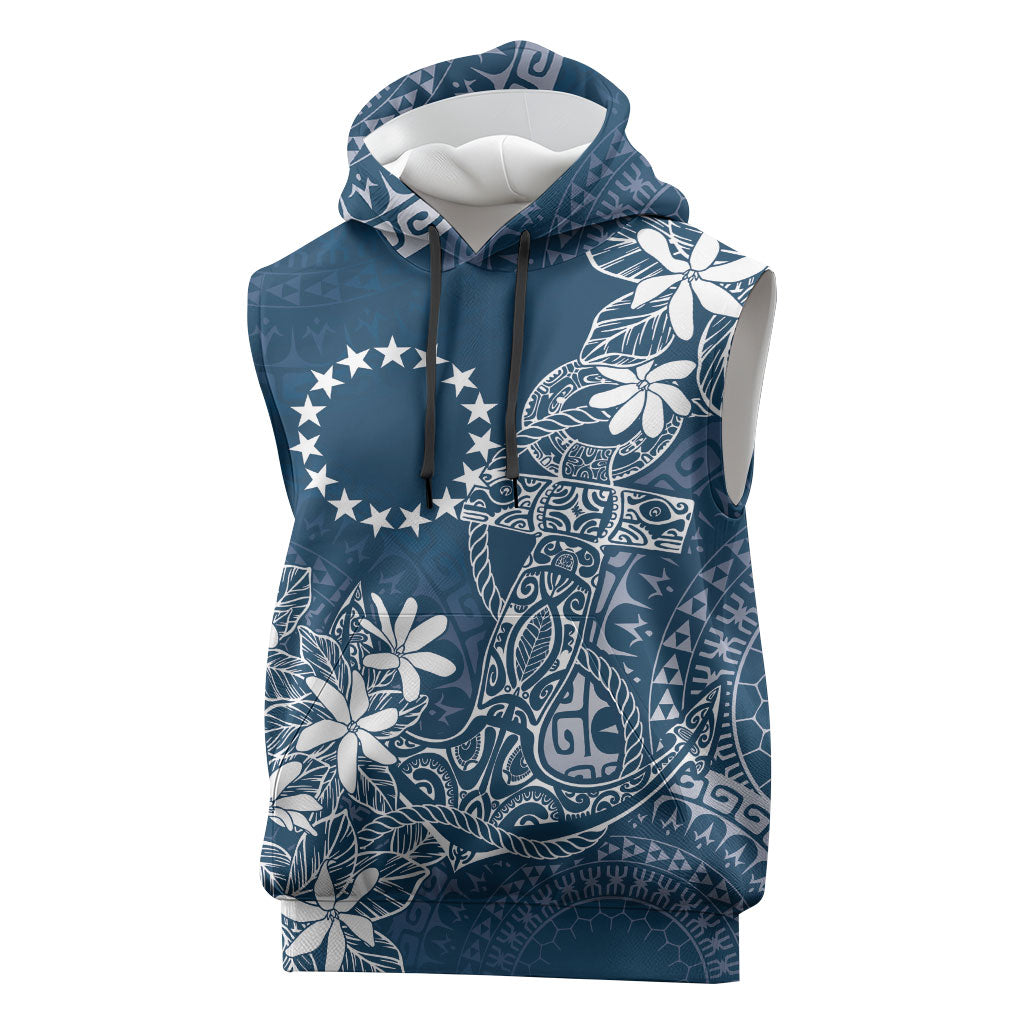 Navy Kuki Airani Tapakau Sleeveless Hoodie Tribal Anchor Mix Tiare