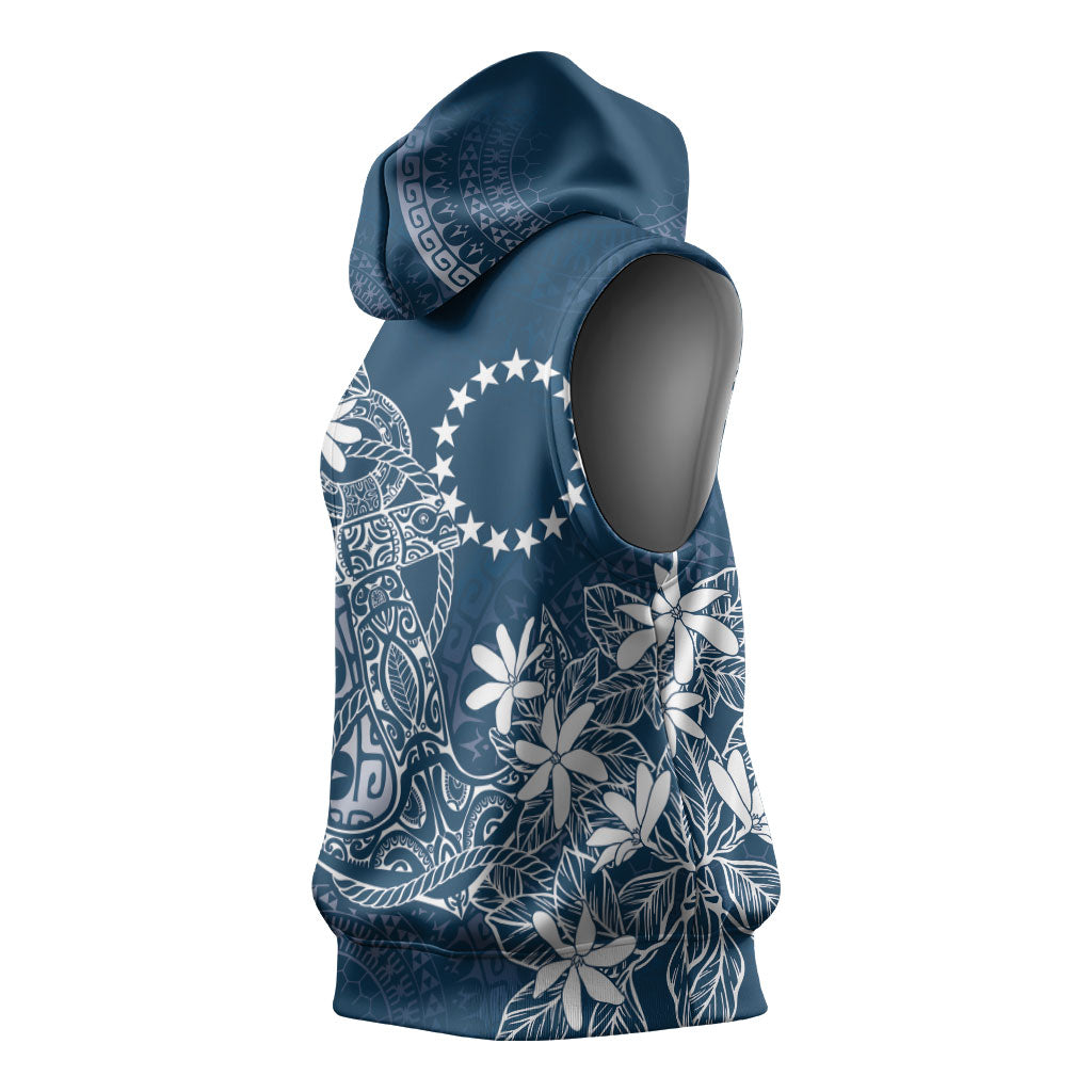 Navy Kuki Airani Tapakau Sleeveless Hoodie Tribal Anchor Mix Tiare