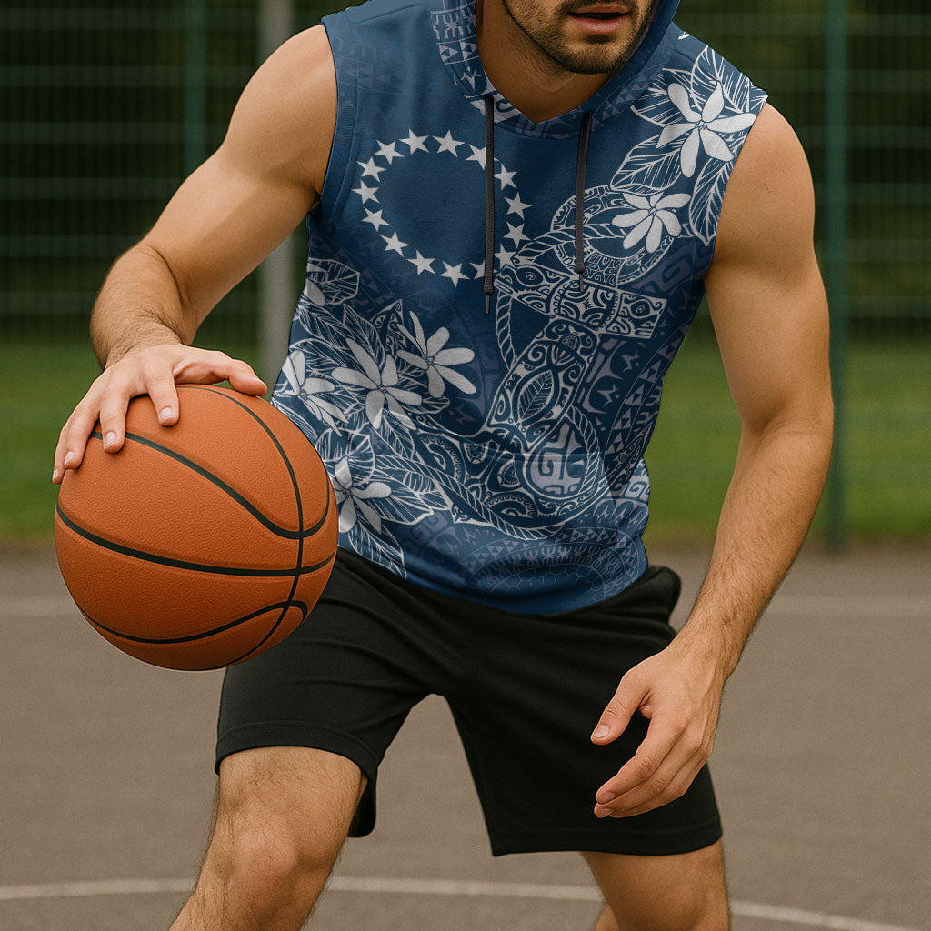 Navy Kuki Airani Tapakau Sleeveless Hoodie Tribal Anchor Mix Tiare