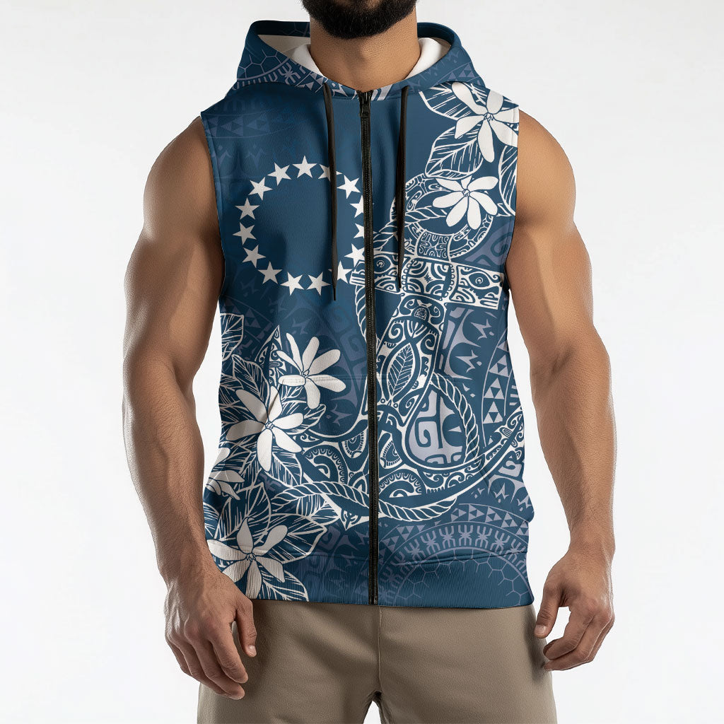 Navy Kuki Airani Tapakau Sleeveless Zip Hoodie Tribal Anchor Mix Tiare