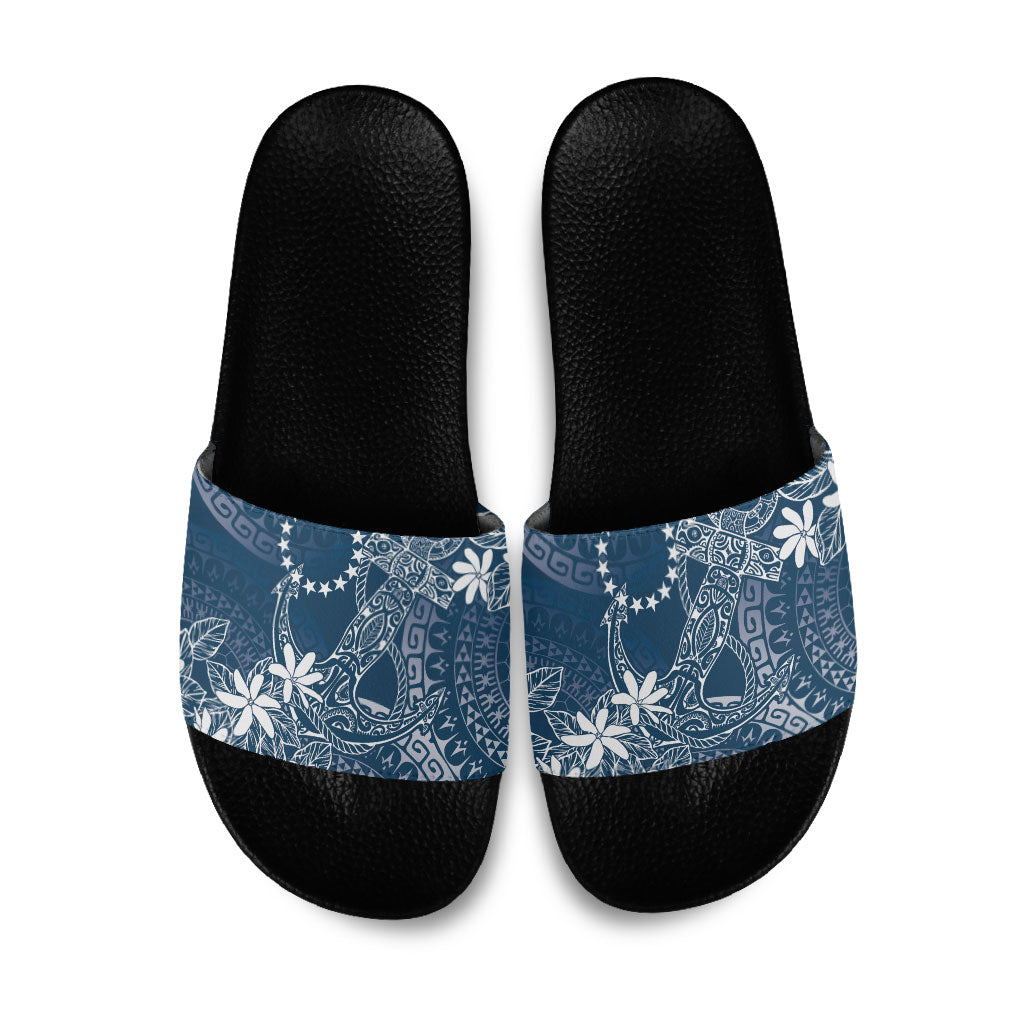 Navy Kuki Airani Tapakau Slide Sandals Tribal Anchor Mix Tiare