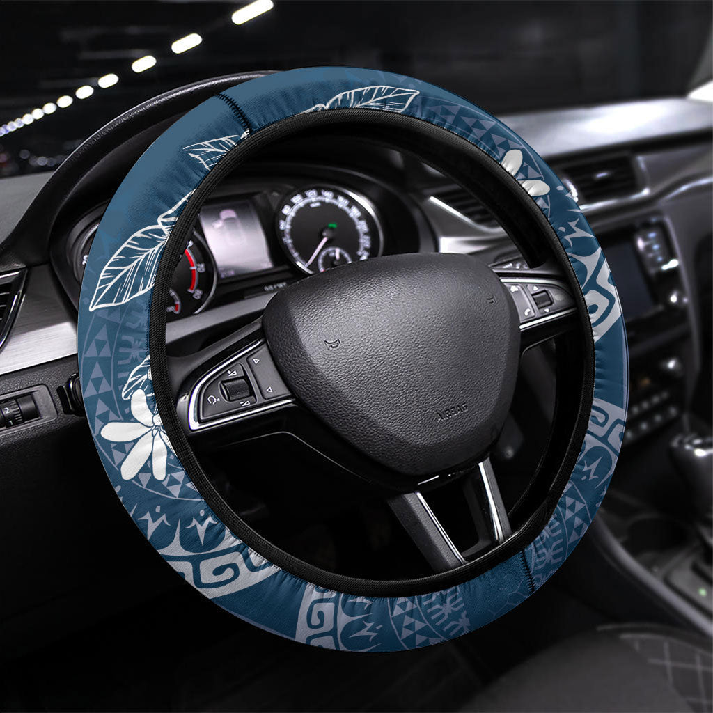 Navy Kuki Airani Tapakau Steering Wheel Cover Tribal Anchor Mix Tiare
