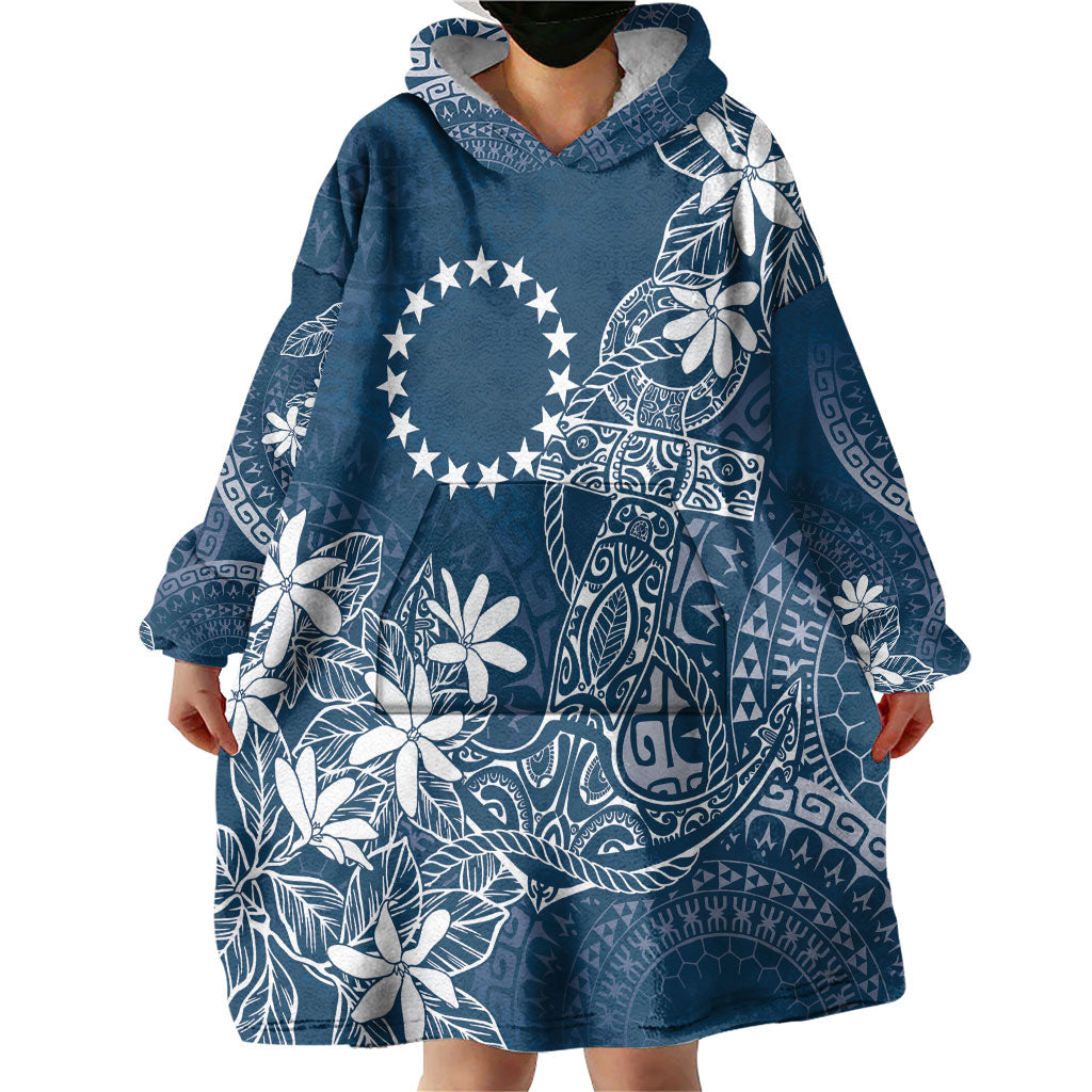 Navy Kuki Airani Tapakau Wearable Blanket Hoodie Tribal Anchor Mix Tiare