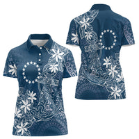 Navy Kuki Airani Tapakau Women Polo Shirt Tribal Anchor Mix Tiare