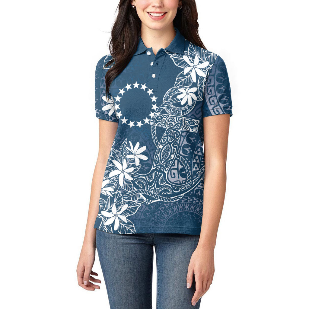 Navy Kuki Airani Tapakau Women Polo Shirt Tribal Anchor Mix Tiare