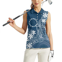 Navy Kuki Airani Tapakau Women Sleeveless Polo Shirt Tribal Anchor Mix Tiare
