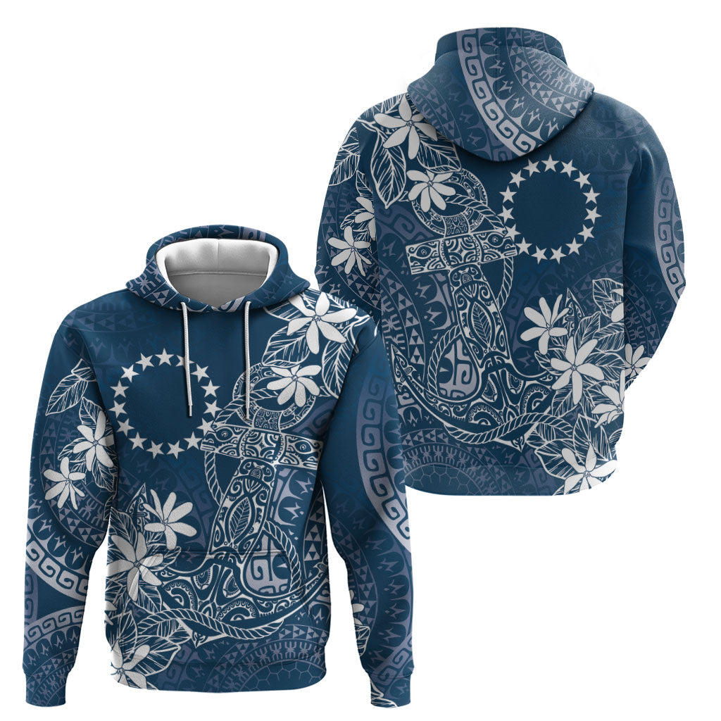 Navy Kuki Airani Tapakau Zip Hoodie Tribal Anchor Mix Tiare