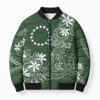 Sage Green Kuki Airani Tapakau Bomber Puffer Jacket Tribal Anchor Mix Tiare