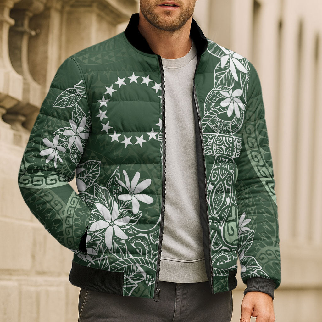Sage Green Kuki Airani Tapakau Bomber Puffer Jacket Tribal Anchor Mix Tiare